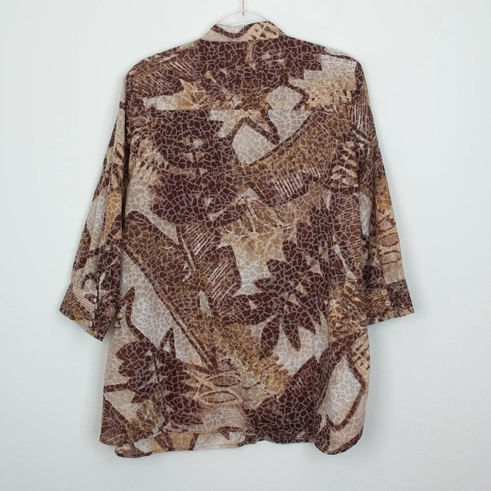 Coldwater Creek Womens 2X Animal Print Pleated Button Front Tunic Top Artsy Work - Picture 8 of 9